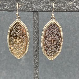 Dangle Pierced Earrings Gold Filagree Silver Detailed Edge Exotic Delicate Retro